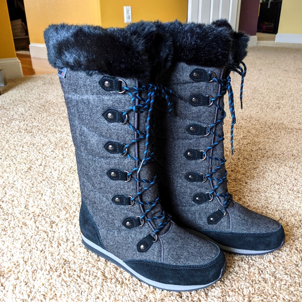 LL Bean Carrabassett Snow Tall Boots Women 7.5 Shale Insulated Waterproof Fur